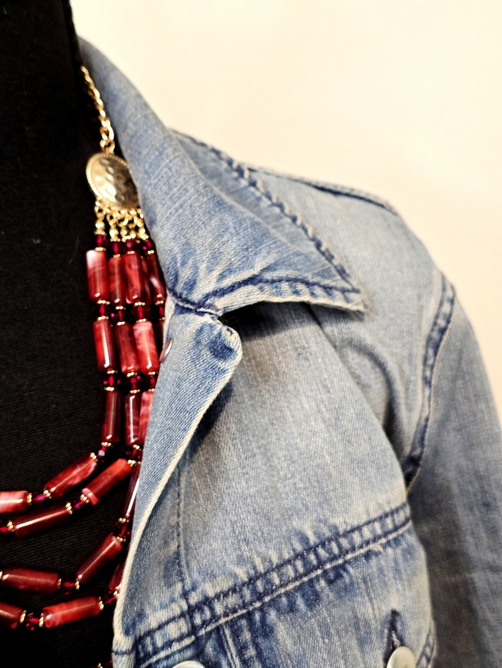 Oversized Denim Jacket Light Wash Button Front Classic Trucker Style Size S - Picture 3 of 10